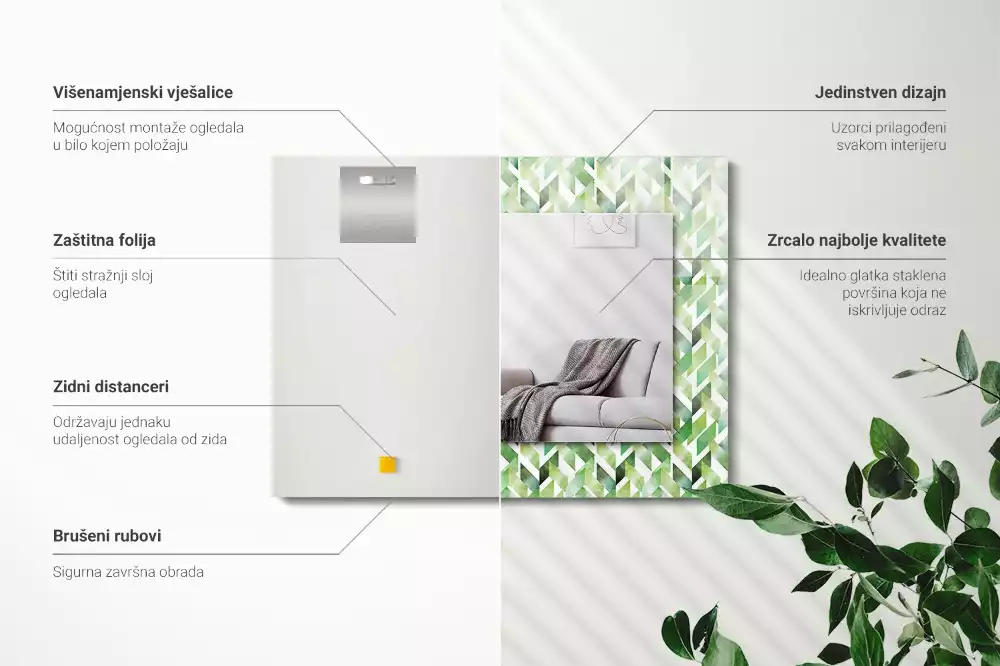 Espelho decorado Padrão geométrico verde