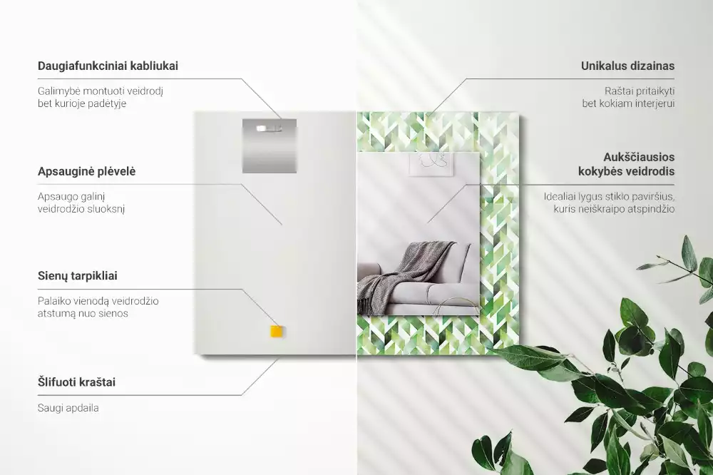 Espelho decorado Padrão geométrico verde