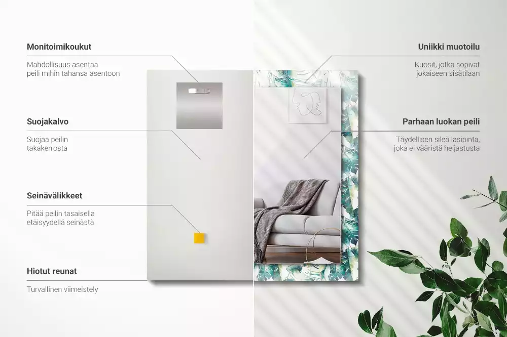 Espelho com moldura decorada Folhas tropicais verdes