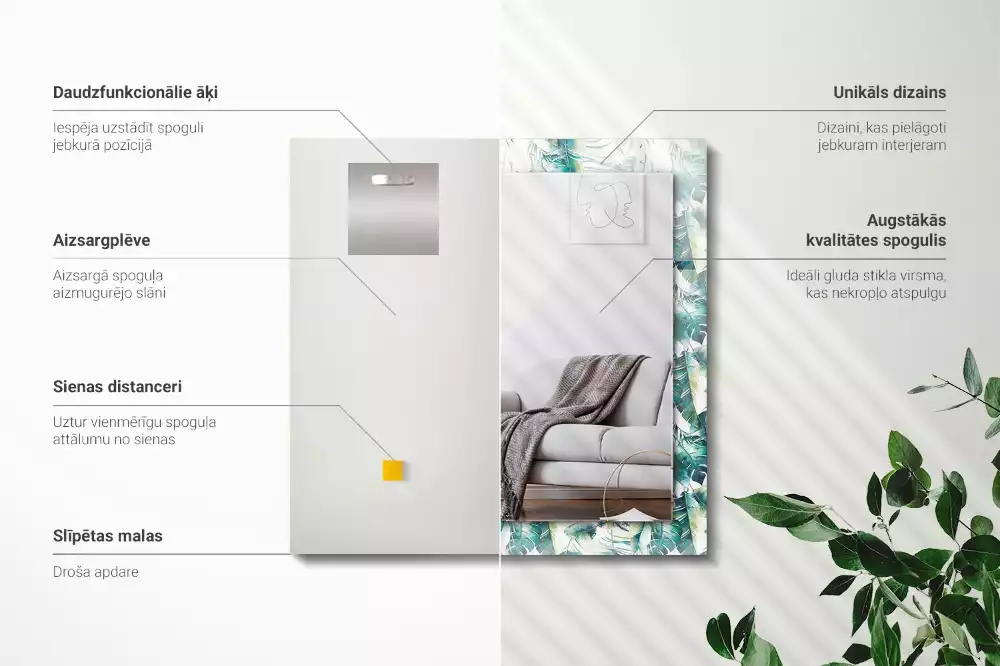 Espelho com moldura decorada Folhas tropicais verdes