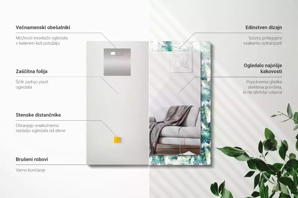 Espelho com moldura decorada Folhas tropicais verdes