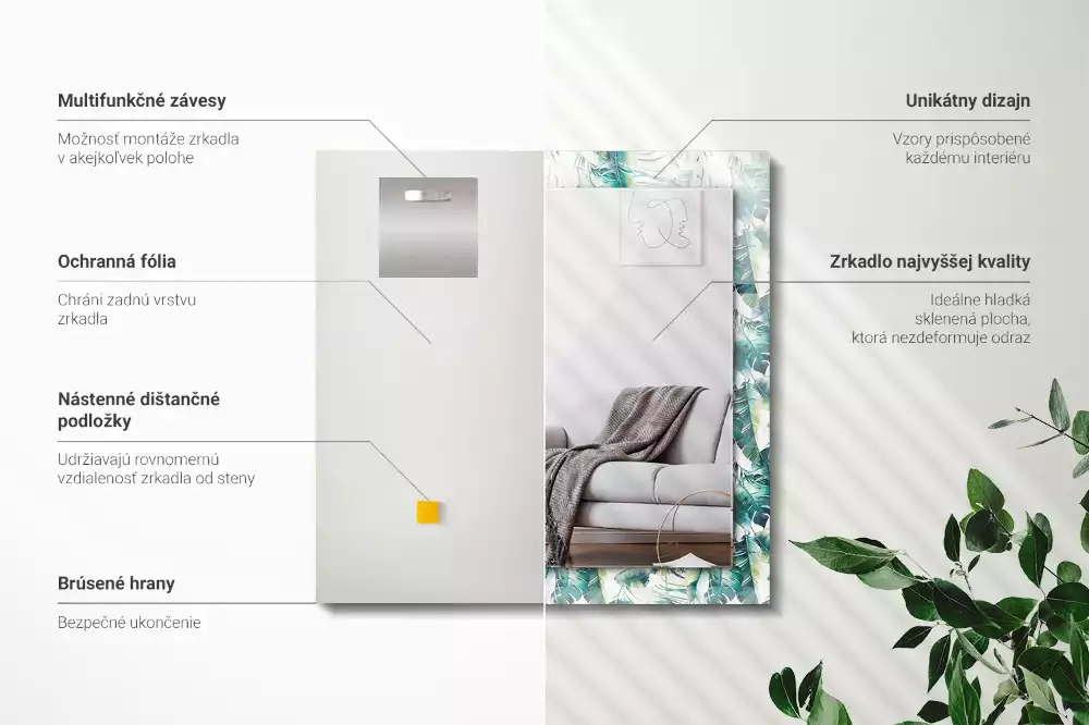 Espelho com moldura decorada Folhas tropicais verdes