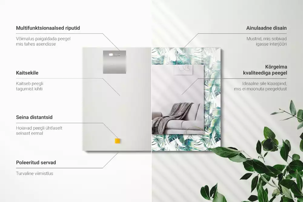 Espelho com moldura decorada Folhas tropicais verdes