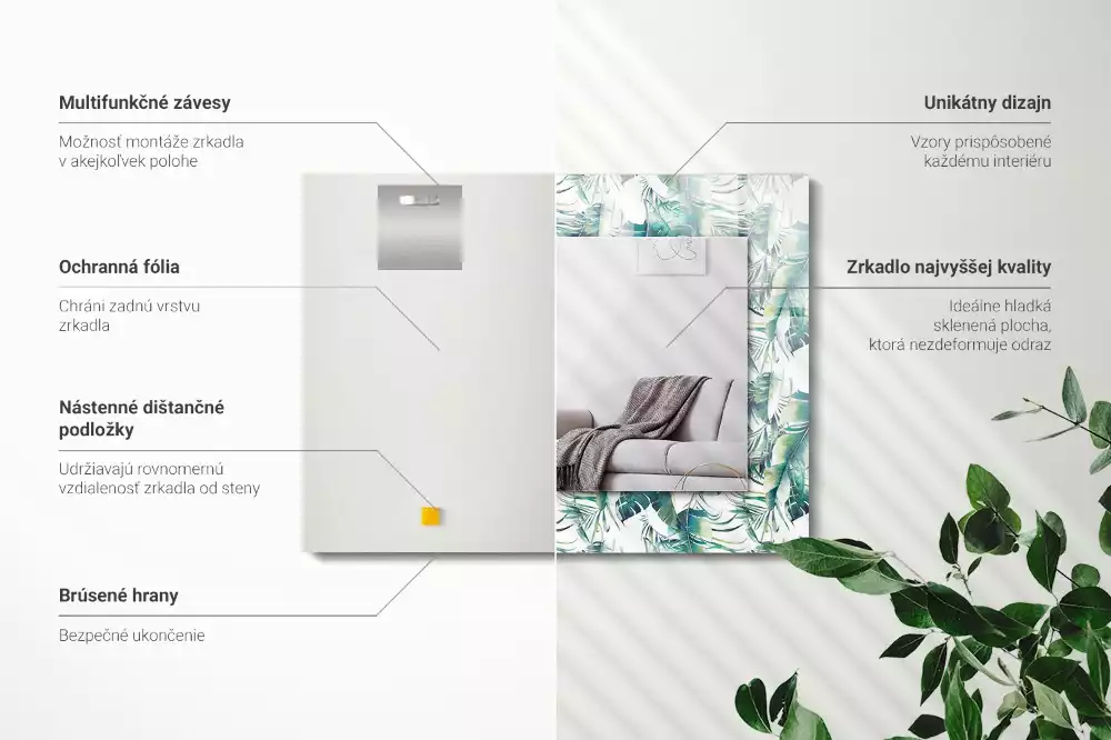 Espelho com moldura decorada Folhas tropicais verdes