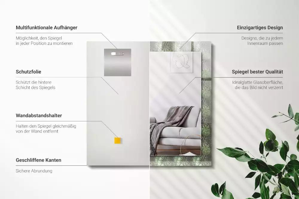 Espelho com moldura decorada Folhas de plantas tropicais