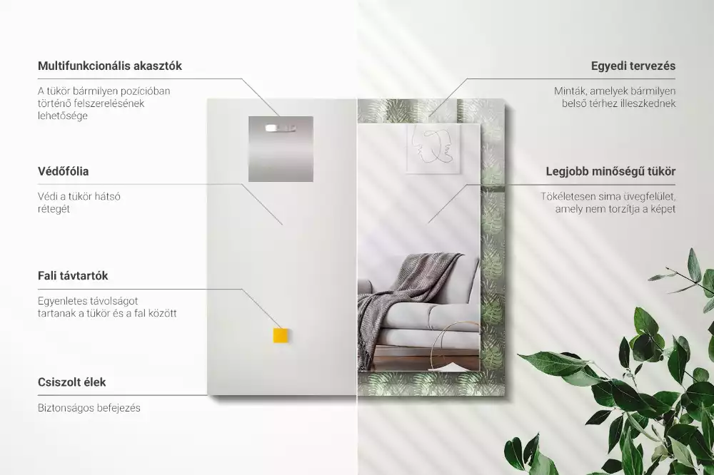 Espelho com moldura decorada Folhas de plantas tropicais