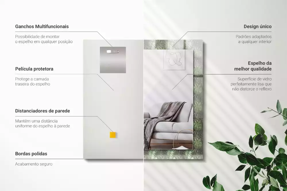 Espelho com moldura decorada Folhas de plantas tropicais