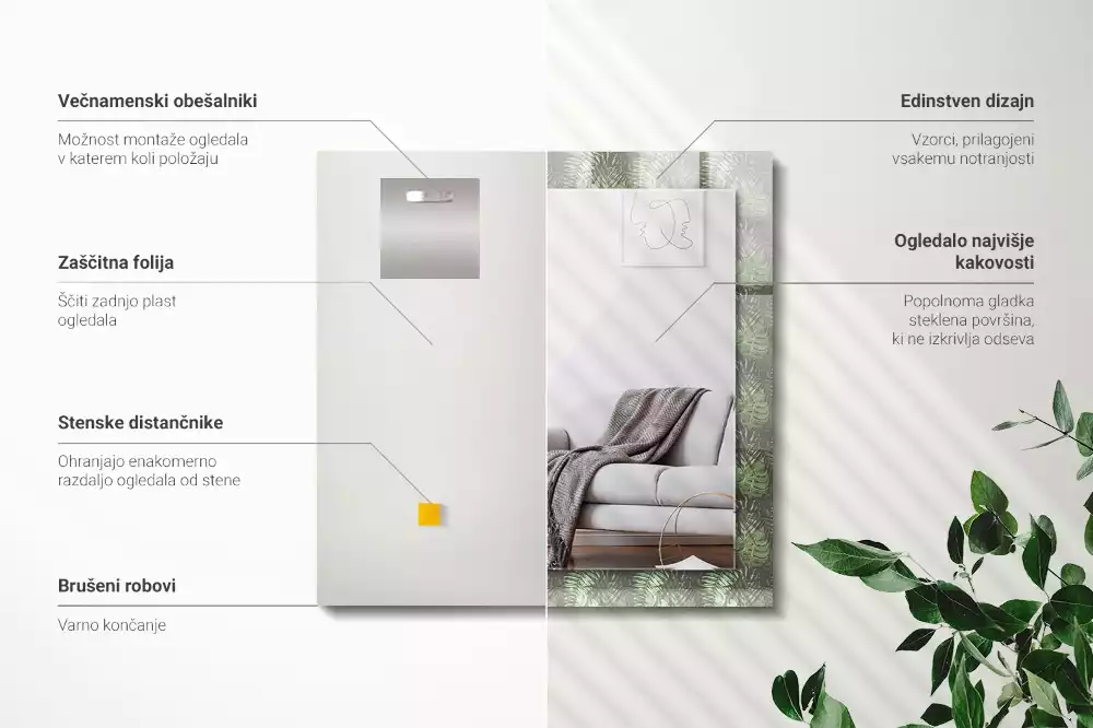 Espelho com moldura decorada Folhas de plantas tropicais