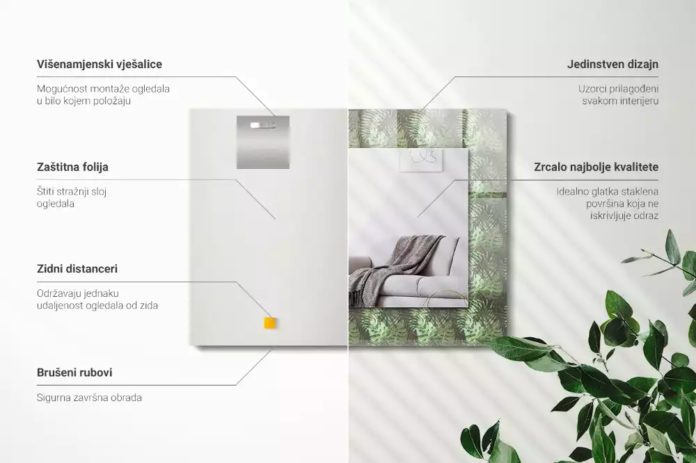 Espelho com moldura decorada Folhas de plantas tropicais