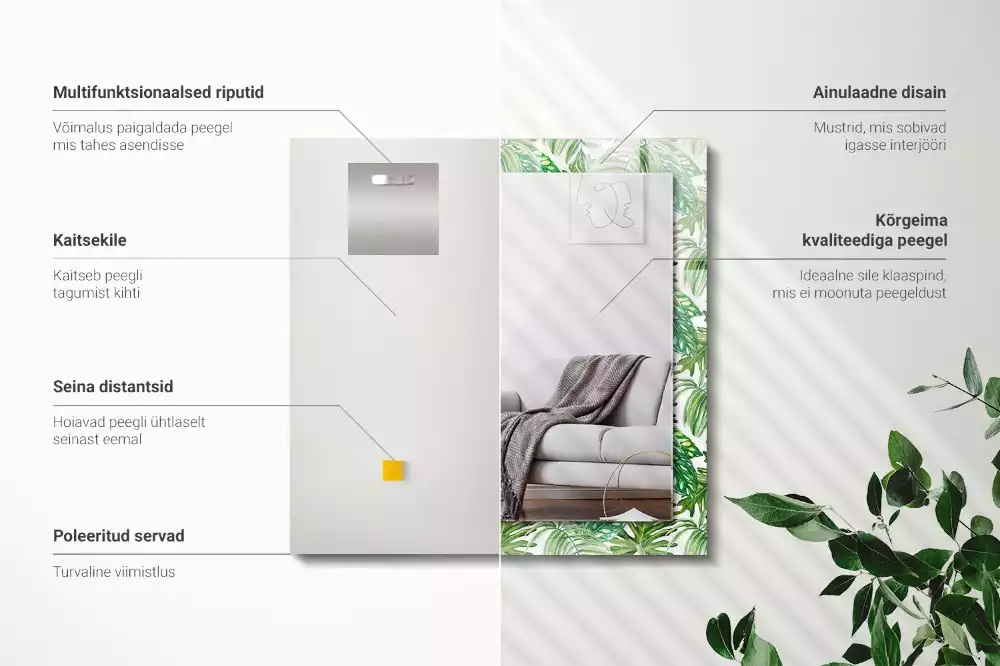 Espelho decorado Folhas tropicais verdes