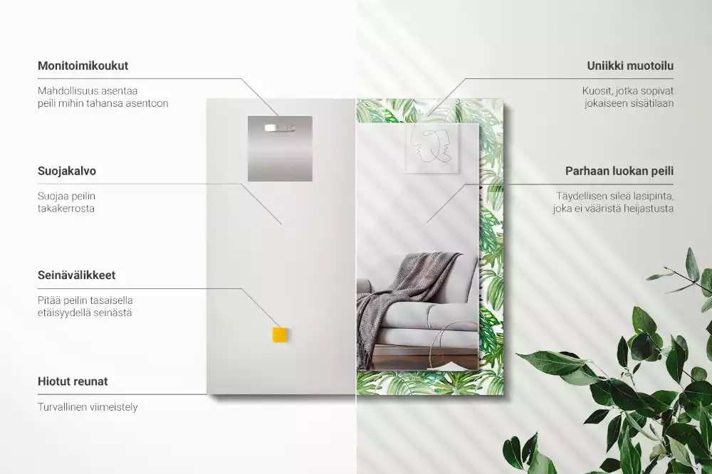 Espelho decorado Folhas tropicais verdes