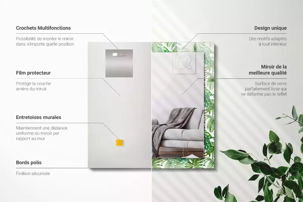 Espelho decorado Folhas tropicais verdes