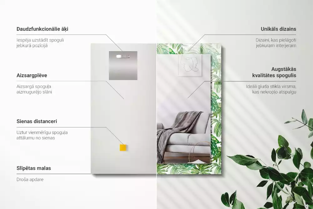 Espelho decorado Folhas tropicais verdes