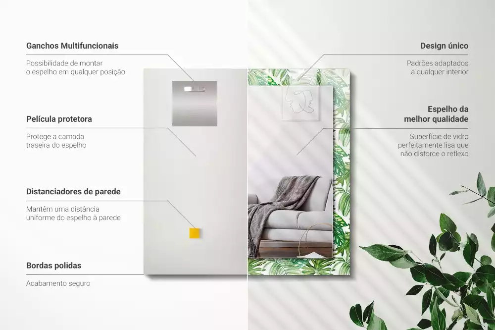 Espelho decorado Folhas tropicais verdes