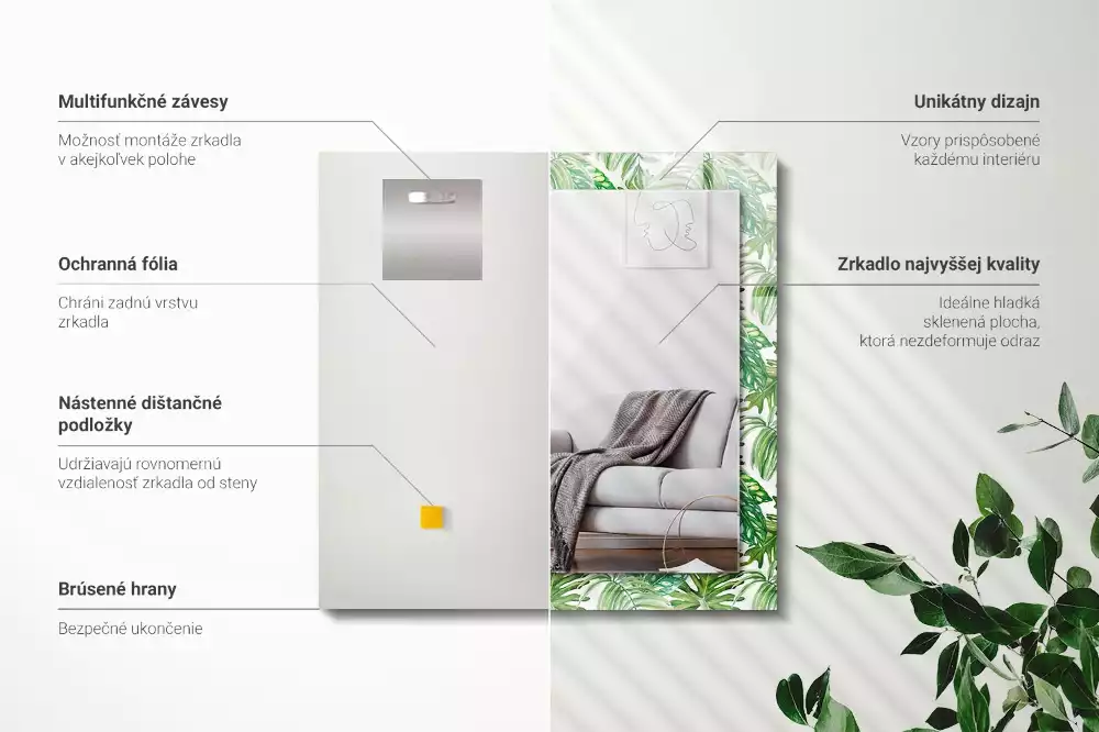 Espelho decorado Folhas tropicais verdes