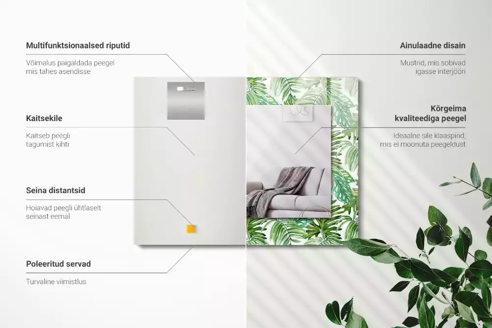 Espelho decorado Folhas tropicais verdes