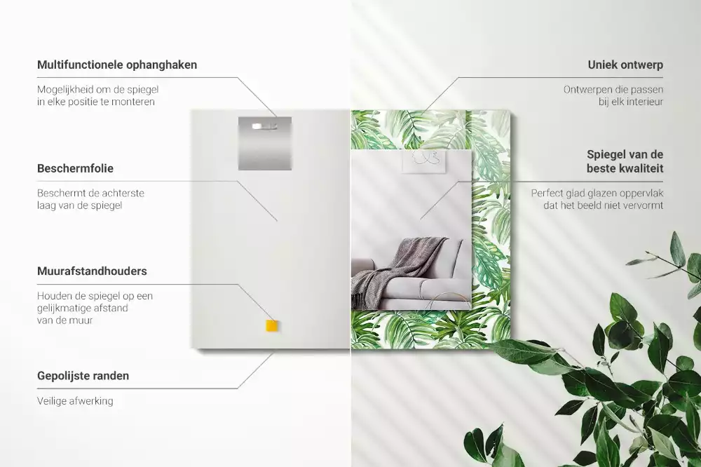 Espelho decorado Folhas tropicais verdes