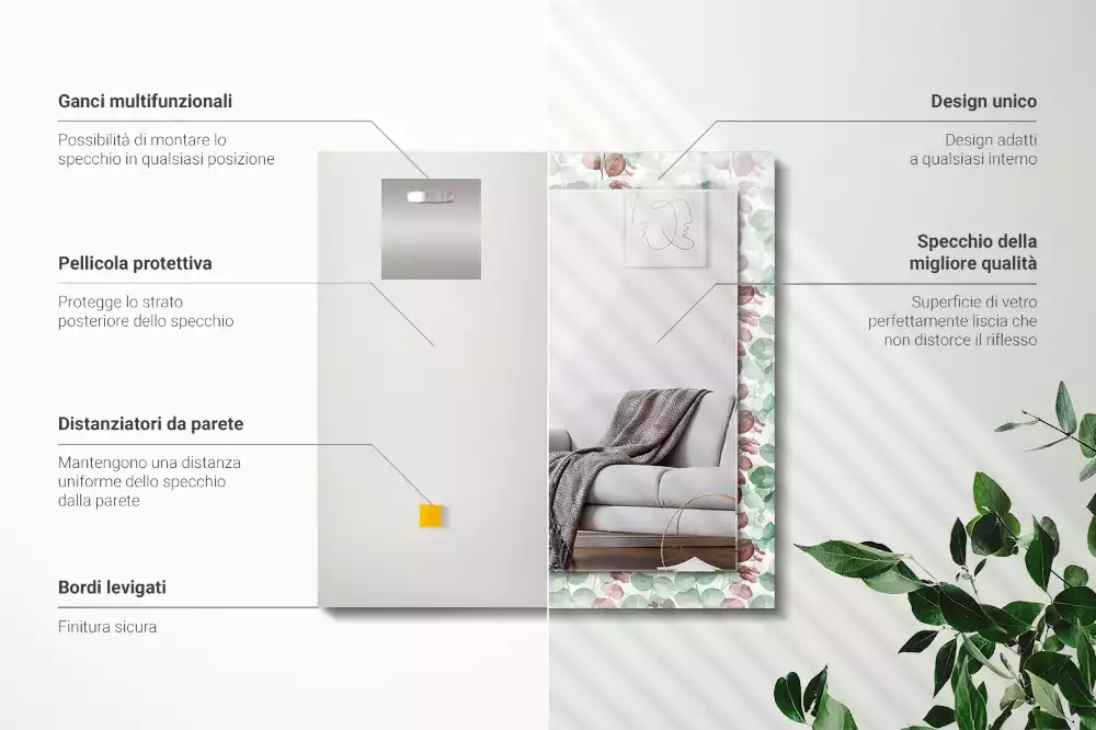 Espelho decorado Folhas em aquarela