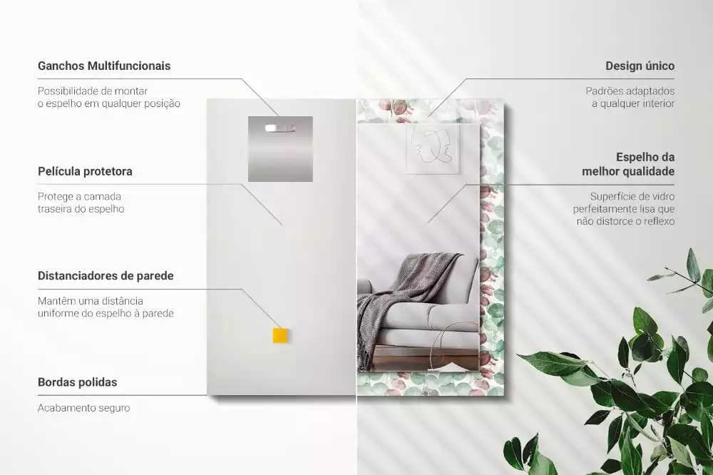 Espelho decorado Folhas em aquarela