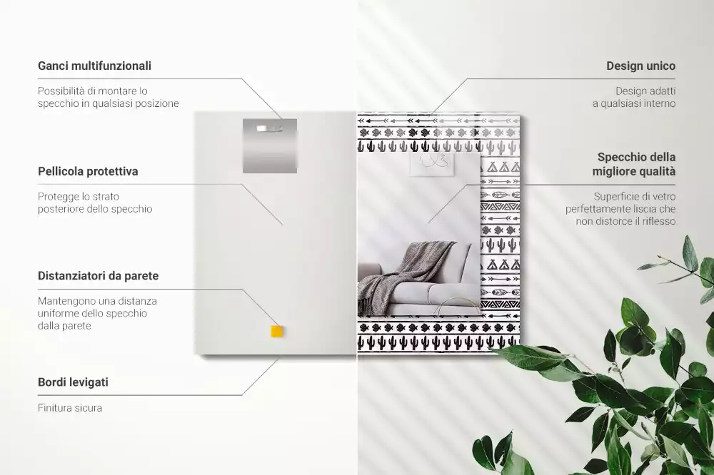 Espelho com moldura decorada Cactos Tipi Arrow