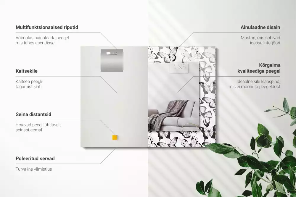 Espelho decorativo Borboletas pretas e brancas