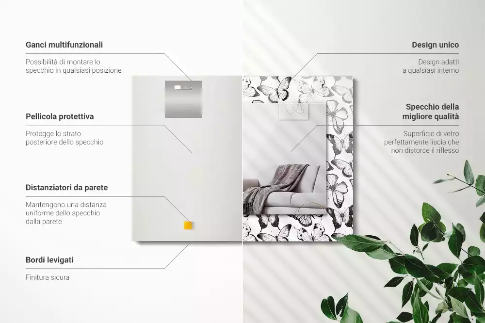 Espelho decorativo Borboletas pretas e brancas