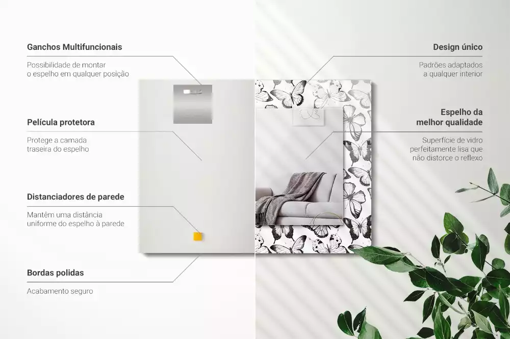 Espelho decorativo Borboletas pretas e brancas