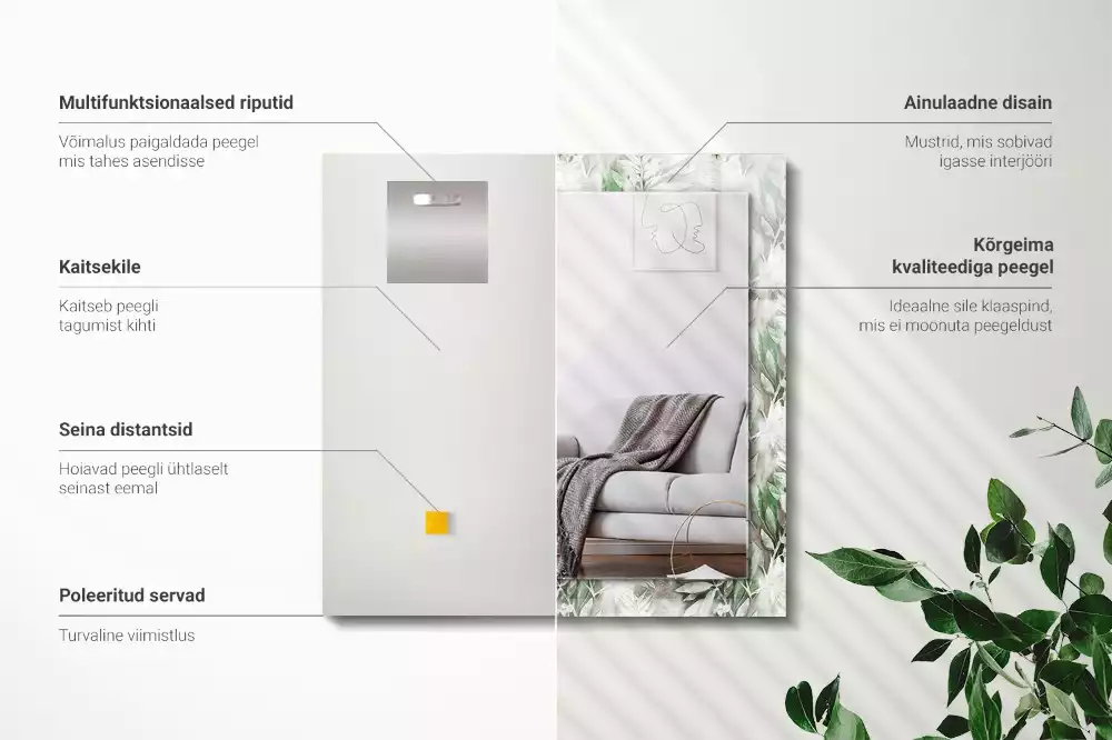 Espelho com moldura decorada Padrão de folhas verdes