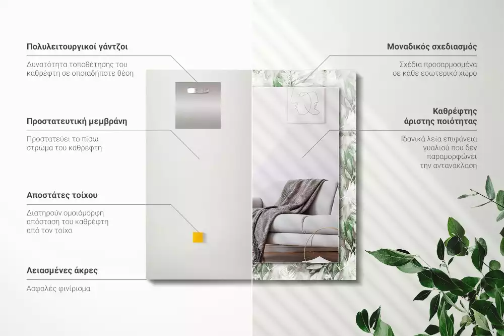 Espelho com moldura decorada Padrão de folhas verdes