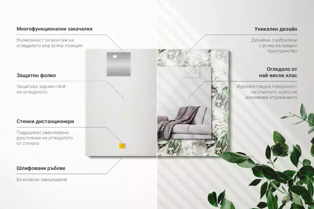 Espelho com moldura decorada Padrão de folhas verdes