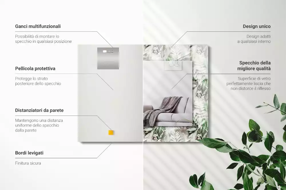 Espelho com moldura decorada Padrão de folhas verdes