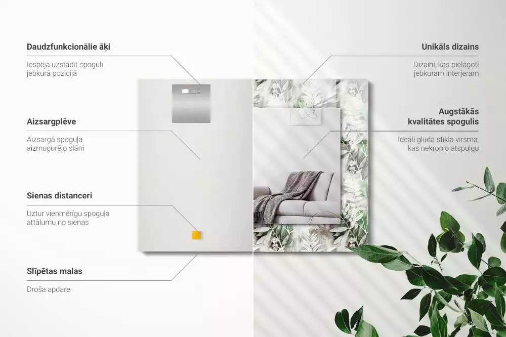 Espelho com moldura decorada Padrão de folhas verdes