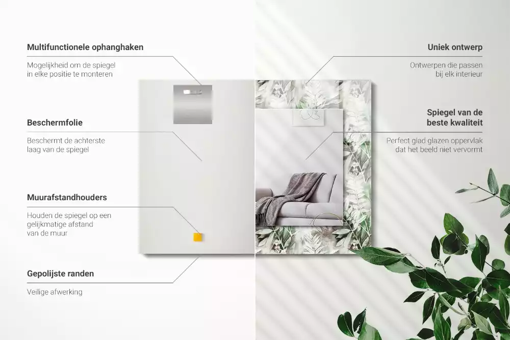 Espelho com moldura decorada Padrão de folhas verdes