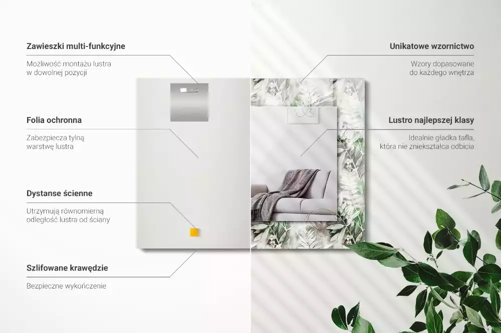 Espelho com moldura decorada Padrão de folhas verdes