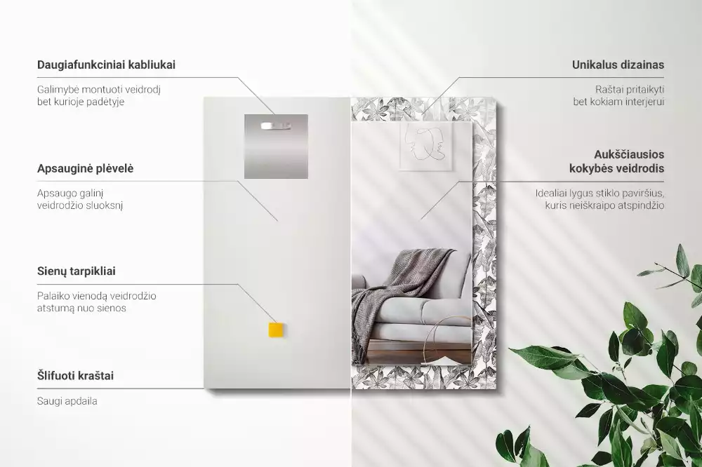 Espelho decorado Folhas e flores