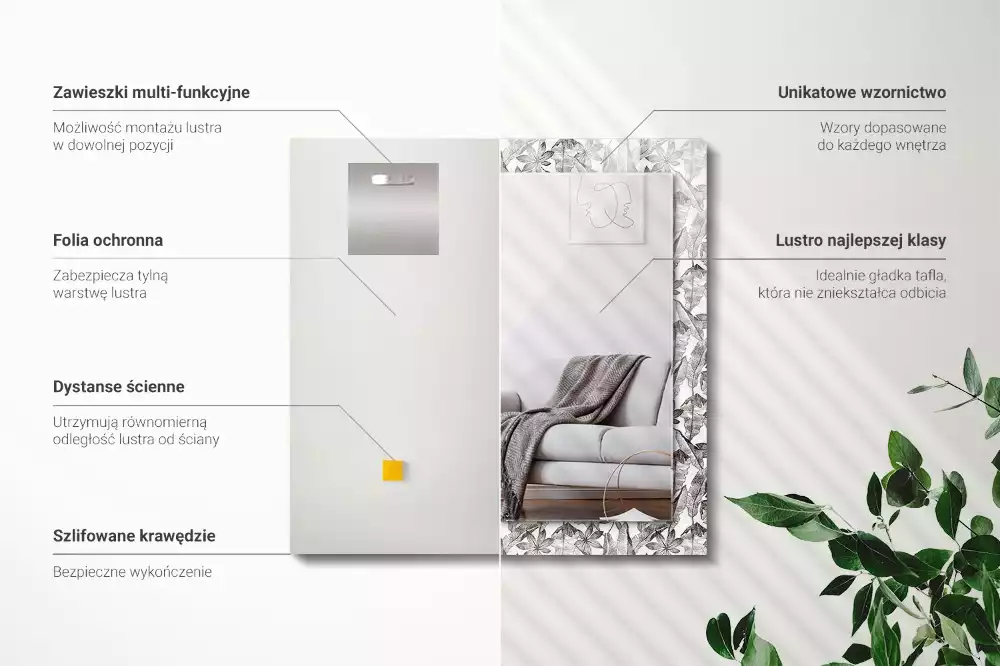 Espelho decorado Folhas e flores