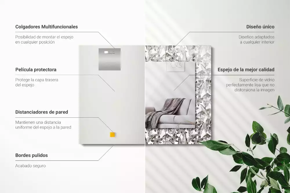 Espelho decorado Folhas e flores