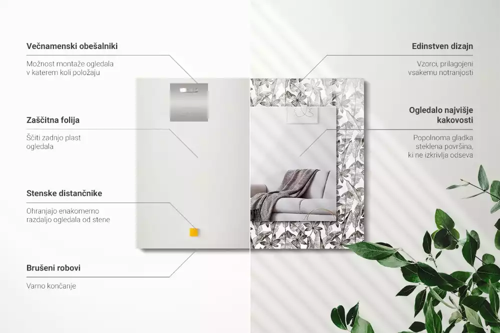 Espelho decorado Folhas e flores