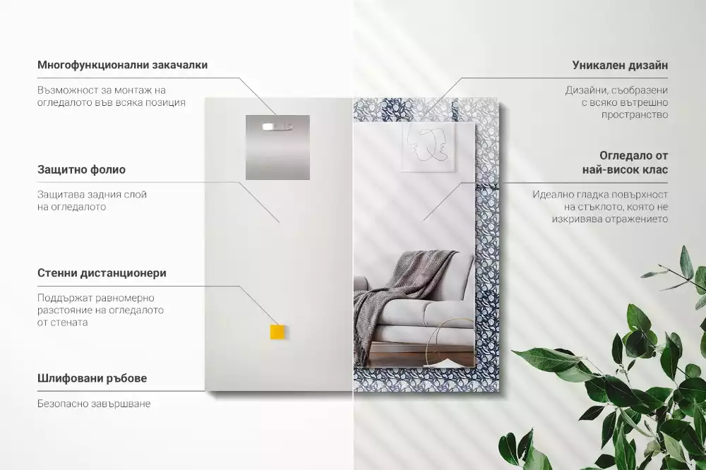 Espelho com moldura decorada Padrão floral azul