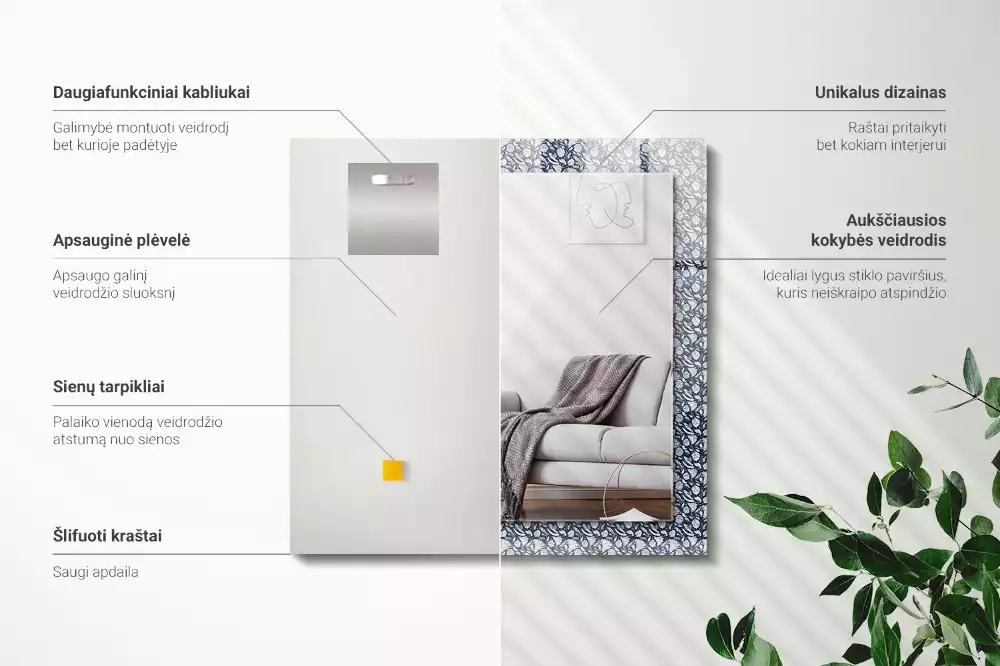 Espelho com moldura decorada Padrão floral azul