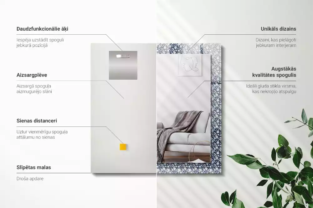 Espelho com moldura decorada Padrão floral azul