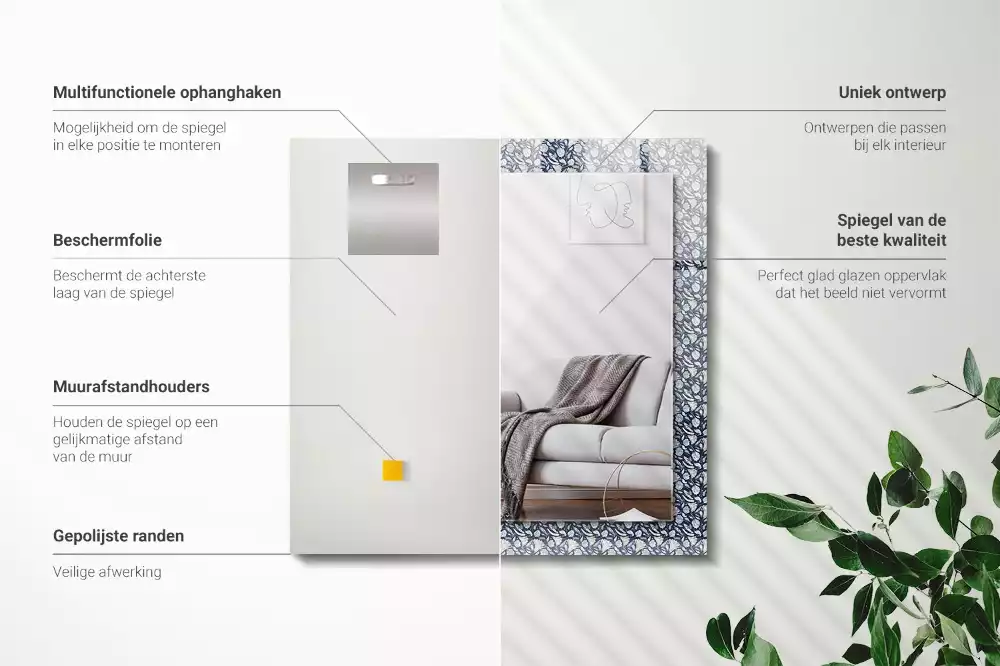 Espelho com moldura decorada Padrão floral azul