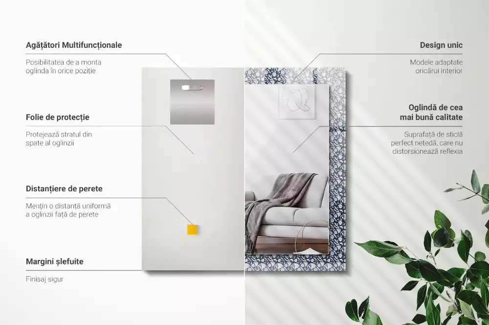 Espelho com moldura decorada Padrão floral azul