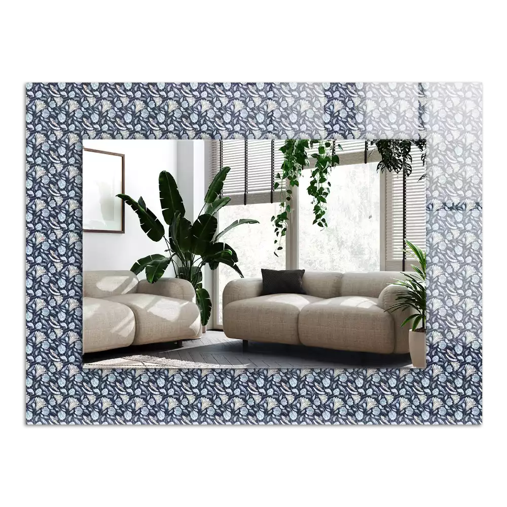 Espelho com moldura decorada Padrão floral azul