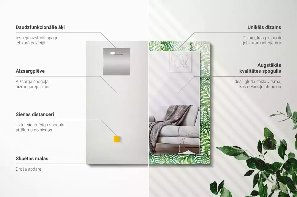 Espelho decorado Folhas de palmeira verdes