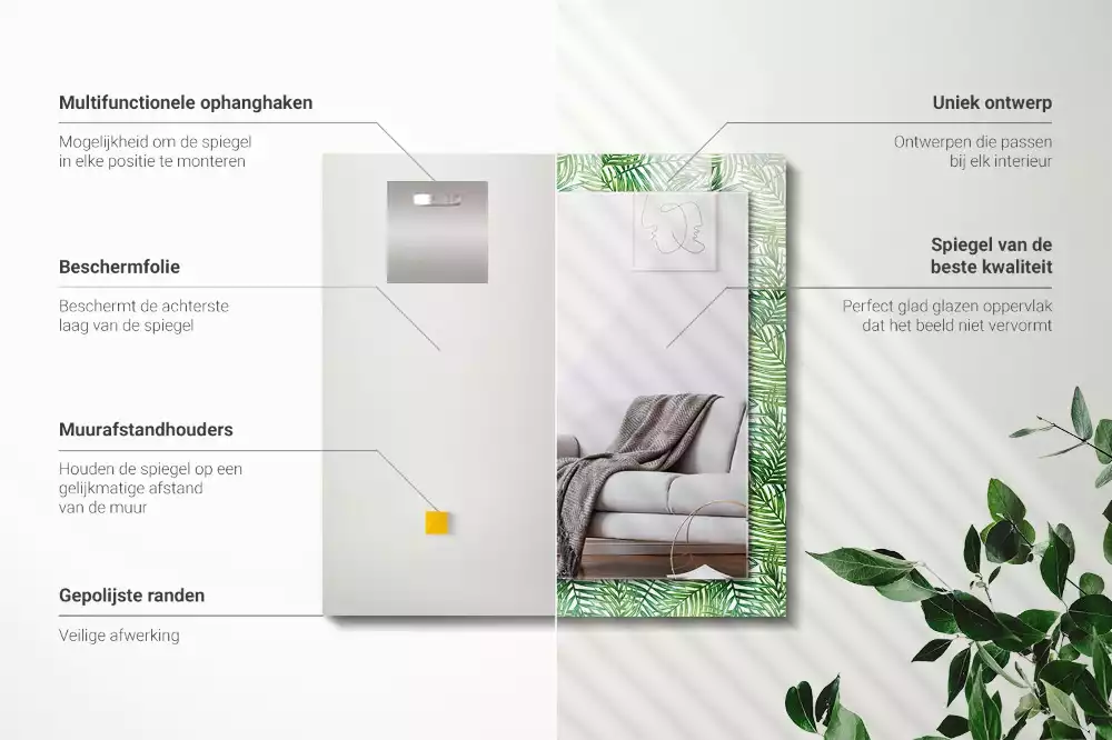 Espelho decorado Folhas de palmeira verdes