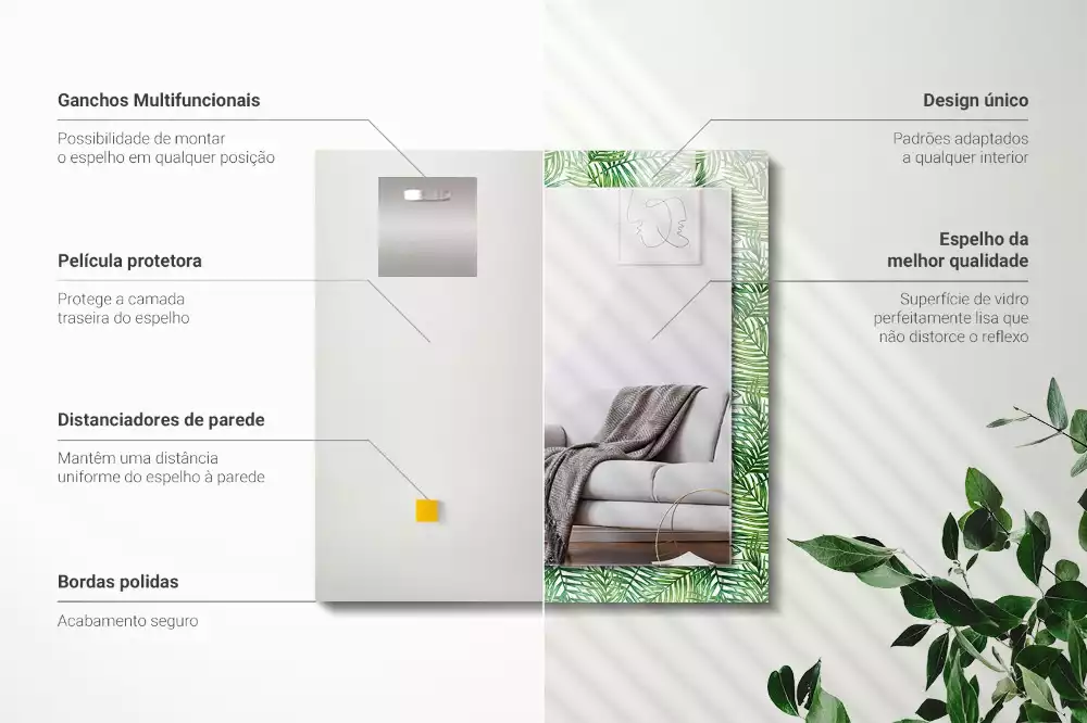 Espelho decorado Folhas de palmeira verdes