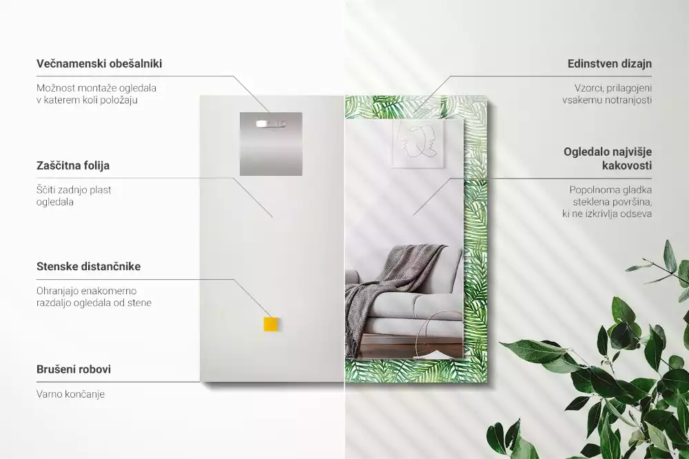 Espelho decorado Folhas de palmeira verdes