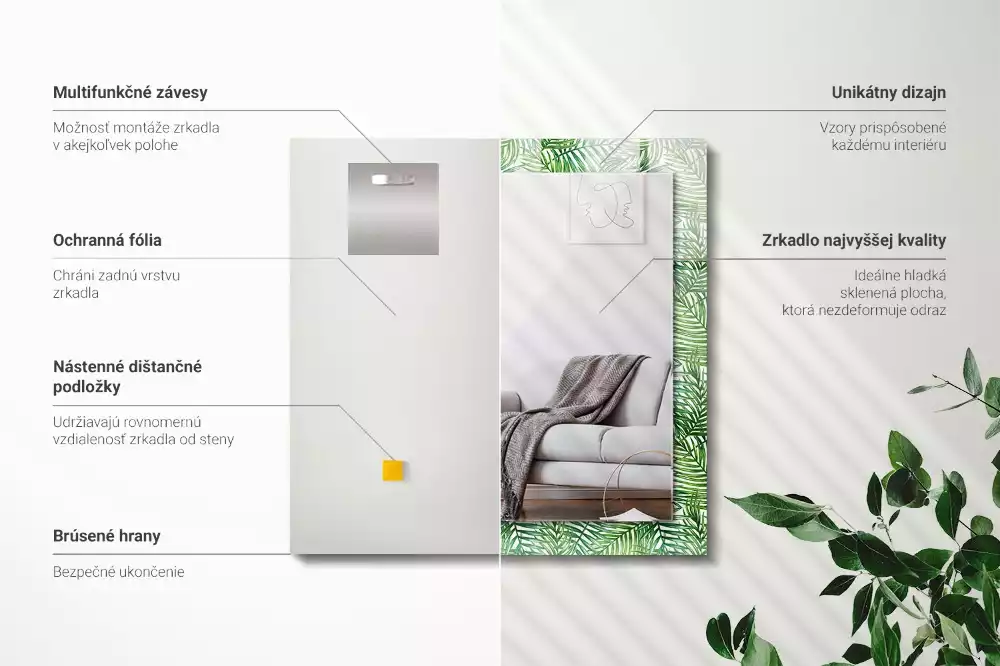 Espelho decorado Folhas de palmeira verdes