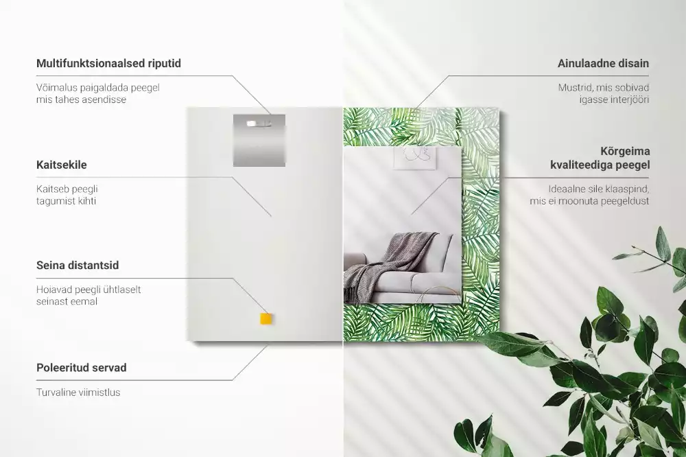 Espelho decorado Folhas de palmeira verdes